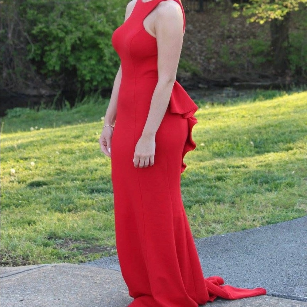 Xscape Red High Neck Sheath Gown for Prom